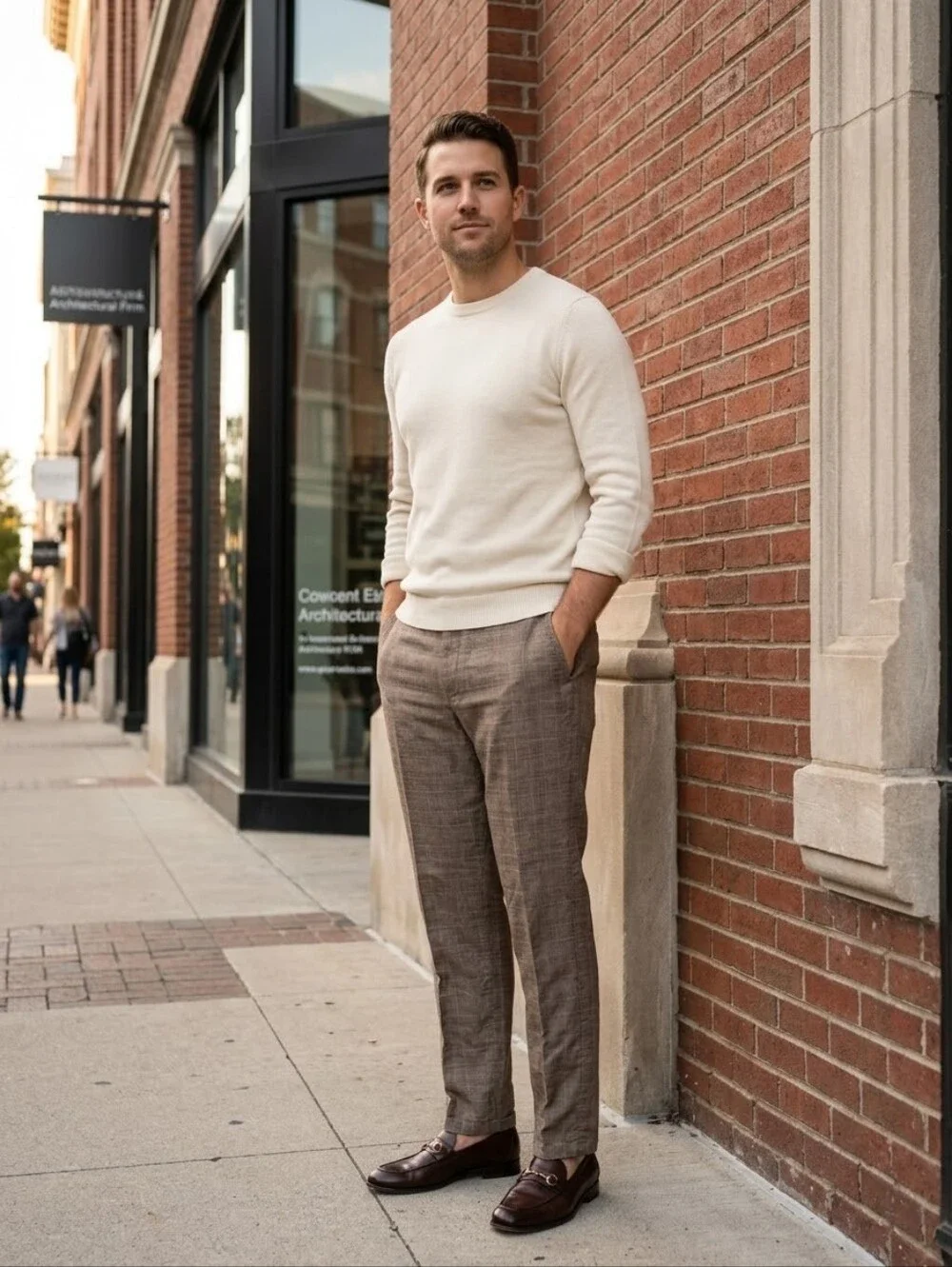 Banana Republic Men’s Brown Plaid Linen-Blend Pants 38x32 Smart Casual Trousers